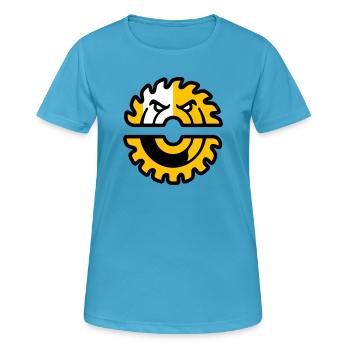 Logo de la mascotte de la scie circulaire - T-shirt respirant Femme - bleu saphir - Devant - AI Model Female 172 dark (172cm)