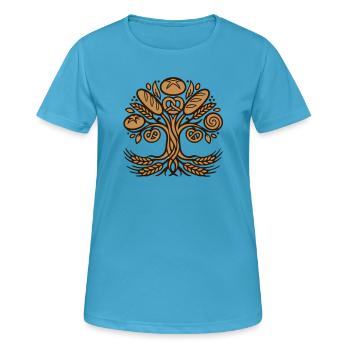 Logo du pain bretzel de l’arbre de vie - T-shirt respirant Femme - bleu saphir - Devant - AI Model Female 172 dark (172cm)