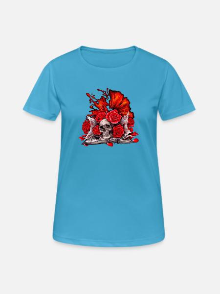 Rosenknochen Gothic Flammenrose - Frauen T-Shirt atmungsaktiv - Saphirblau