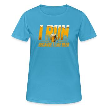 Ich laufe wegen Bier - Lustiges Lauf Shirt - Frauen T-Shirt atmungsaktiv - Saphirblau - Vorne - AI Model Female 172 dark (172cm)