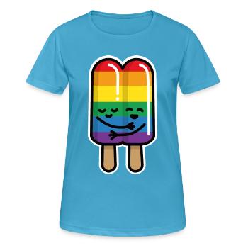 Schwules Paar Eis am Stiel Regenbogenflagge LGBT - Frauen T-Shirt atmungsaktiv - Saphirblau - Vorne - AI Model Female 172 dark (172cm)