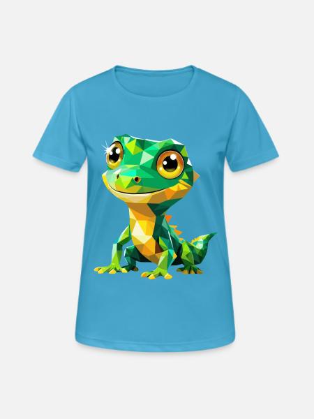 Gecko Polygon – Buntes Tierdesign - Frauen T-Shirt atmungsaktiv - Saphirblau