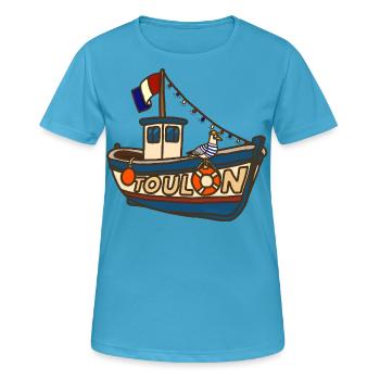 Fischerboot Toulon mit lustiger Möwe - Frauen T-Shirt atmungsaktiv - Saphirblau - Vorne - AI Model Female 172 dark (172cm)
