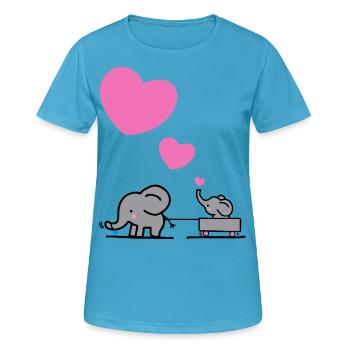 Großer Elefant zieht kleinen Elefanten mit Herz - Frauen T-Shirt atmungsaktiv - Saphirblau - Vorne - AI Model Female 172 dark (172cm)