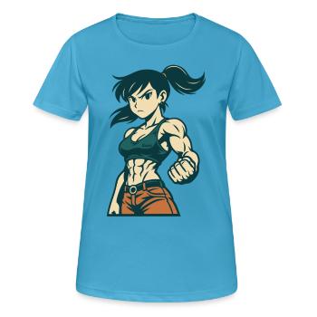 Combattant musclé avec tresse et poing fort - T-shirt respirant Femme - bleu saphir - Devant - AI Model Female 172 dark (172cm)