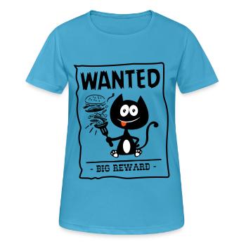 Wanted, chat gourmand recherché ! humour chat ! - T-shirt respirant Femme - bleu saphir - Devant - AI Model Female 172 dark (172cm)