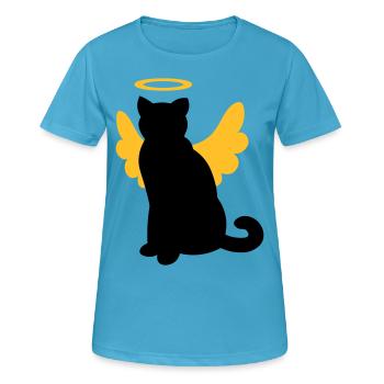 Katze mit Engelsflügel und Heiligenschein - Frauen T-Shirt atmungsaktiv - Saphirblau - Vorne - AI Model Female 172 dark (172cm)
