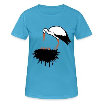 Stork and his nest with offspring graffiti - Women's Breathable T-Shirt - sapphire blue - Front - AI Model Female 172 dark (172cm)