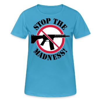 Arrêtez la folie! (Panneau d’interdiction des armes 3C) - T-shirt respirant Femme - bleu saphir - Devant - AI Model Female 172 dark (172cm)