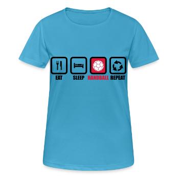 essen Sie Schlafhandballwiederholung, Handballspieler, Handballspieler - Frauen T-Shirt atmungsaktiv - Saphirblau - Vorne - AI Model Female 172 dark (172cm)