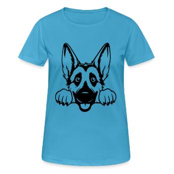 Berger allemand - T-shirt respirant Femme - bleu saphir - Devant - AI Model Female 172 dark (172cm)