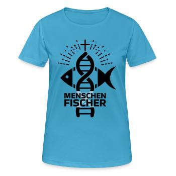 DNA trifft Glauben: Der Ichthys-Helix - Frauen T-Shirt atmungsaktiv - Saphirblau - Vorne - AI Model Female 172 dark (172cm)