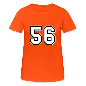 56 USA - Frauen T-Shirt atmungsaktiv - Neonorange - Vorne - AI Model Female 172 dark (172cm)