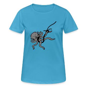 Oktopus Angelhaken Angler Am Haken Kampf Gefangen - Frauen T-Shirt atmungsaktiv - Saphirblau - Vorne - AI Model Female 172 dark (172cm)