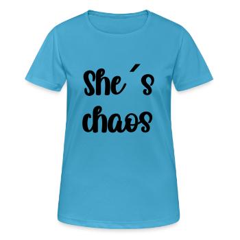 She s´chaos - Frauen T-Shirt atmungsaktiv - Saphirblau - Vorne - AI Model Female 172 dark (172cm)