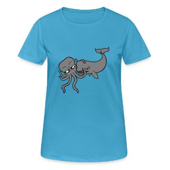 Octopus Whale 2 Combattre Monstre des profondeurs Monstre marin - T-shirt respirant Femme - bleu saphir - Devant - AI Model Female 172 dark (172cm)