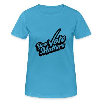 votre vote compte citation - T-shirt respirant Femme - bleu saphir - Devant - AI Model Female 172 dark (172cm)
