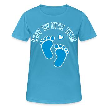 Schwangerschaft Baby Füße Fussabdrücke Spruch - Frauen T-Shirt atmungsaktiv - Saphirblau - Vorne - AI Model Female 172 dark (172cm)