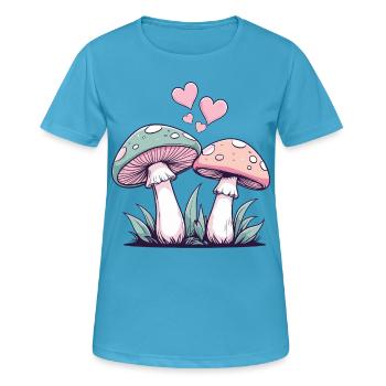 Pilze - Pärchen Herzen - Frauen T-Shirt atmungsaktiv - Saphirblau - Vorne - AI Model Female 172 dark (172cm)