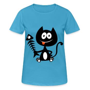 Chat gourmand, mangeur de poisson ! Humour de chat - T-shirt respirant Femme - bleu saphir - Devant - AI Model Female 172 dark (172cm)