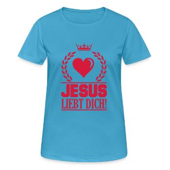 Jésus t’aime 001 - T-shirt respirant Femme - bleu saphir - Devant - AI Model Female 172 dark (172cm)