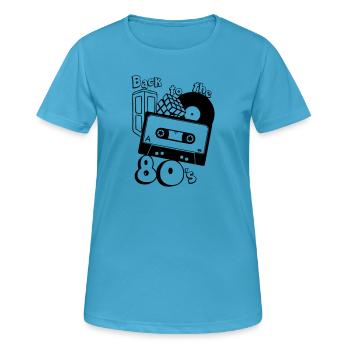 80er Party,Fun Shirt,80er , back to the 80s.(25) - Frauen T-Shirt atmungsaktiv - Saphirblau - Vorne - AI Model Female 172 dark (172cm)