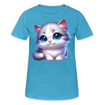 A cute cat with blue googly eyes - Women's Breathable T-Shirt - sapphire blue - Front - AI Model Female 172 dark (172cm)