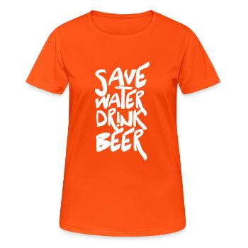 Save Water Drink Beer - Frauen T-Shirt atmungsaktiv - Neonorange - Vorne - AI Model Female 172 dark (172cm)