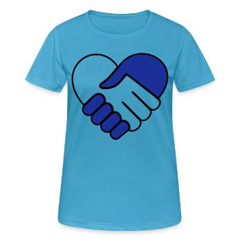 Main dans la main coeur bleu-incolore - T-shirt respirant Femme - bleu saphir - Devant - AI Model Female 172 dark (172cm)
