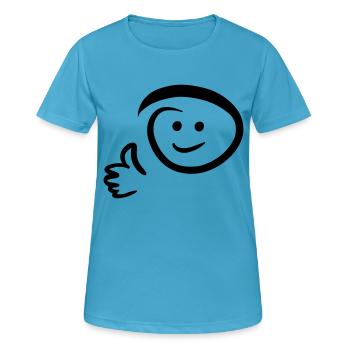 Le visage sourit, montre le pouce levé. Émoticône - T-shirt respirant Femme - bleu saphir - Devant - AI Model Female 172 dark (172cm)
