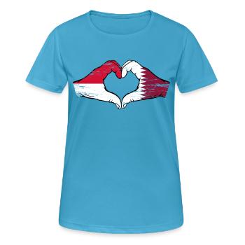 Drapeau Monaco Qatar main coeur Utilisé - T-shirt respirant Femme - bleu saphir - Devant - AI Model Female 172 dark (172cm)