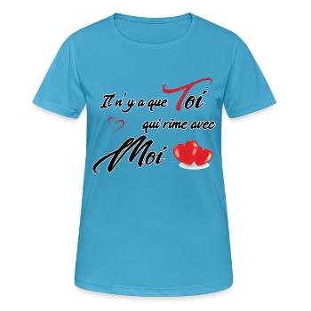 sain valentin - T-shirt respirant Femme - bleu saphir - Devant - AI Model Female 172 dark (172cm)