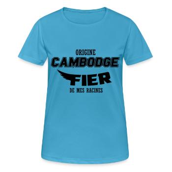 Origine Cambodge fier de mes racines - T-shirt respirant Femme - bleu saphir - Devant - AI Model Female 172 dark (172cm)