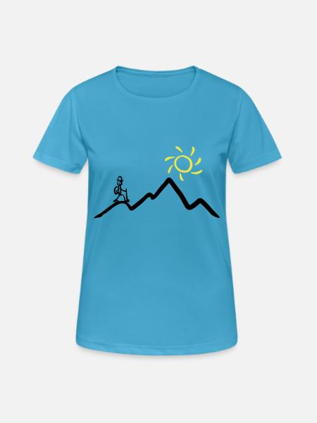 Stickman hiking on the mountains & sunshine - Women's Breathable T-Shirt - sapphire blue