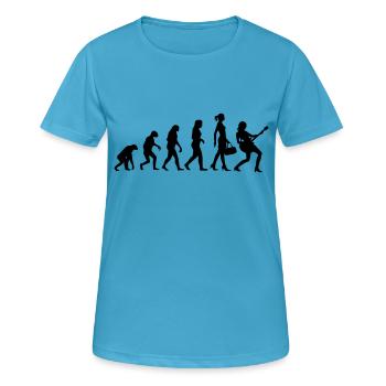 Evolution Gitarristin - Frauen T-Shirt atmungsaktiv - Saphirblau - Vorne - AI Model Female 172 dark (172cm)