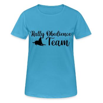 Rally Obedience Hundesport - Frauen T-Shirt atmungsaktiv - Saphirblau - Vorne - AI Model Female 172 dark (172cm)