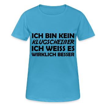 Bin kein klugscheißer - Frauen T-Shirt atmungsaktiv - Saphirblau - Vorne - AI Model Female 172 dark (172cm)
