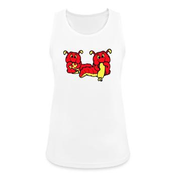 2 Raupen Wurm Glücklich Essend Pizza Wurst Essen - Frauen Tank Top atmungsaktiv - Weiß - Vorne - Zoe (177cm)