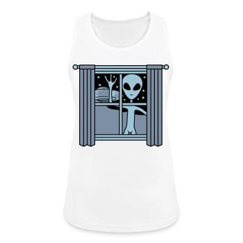 Fenêtre Ufo Alien la nuit - Débardeur respirant Femme - blanc - Devant - Zoe (177cm)