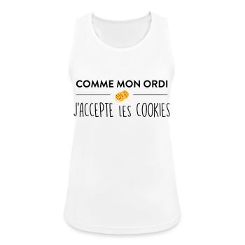Comme mon ordi j'accepte les cookies - Débardeur respirant Femme - blanc - Devant - Zoe (177cm)