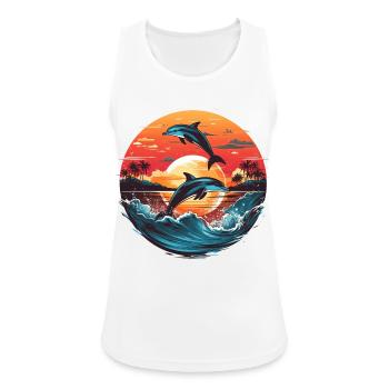 Delfin im Meer vor Sonnenuntergang, Delphin - Frauen Tank Top atmungsaktiv - Weiß - Vorne - Zoe (177cm)