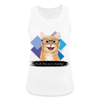 JvG Katze "Fesch. Wia aus´n Katerlog!" - Frauen Tank Top atmungsaktiv - Weiß - Vorne - Zoe (177cm)