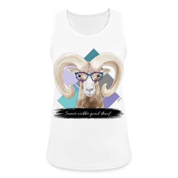 JvG Widder "Immer widder guad drauf." - Frauen Tank Top atmungsaktiv - Weiß - Vorne - Zoe (177cm)