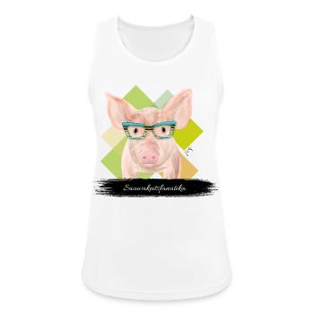 JvG Sau "Sauwakeitsfanatika" - Frauen Tank Top atmungsaktiv - Weiß - Vorne - Zoe (177cm)