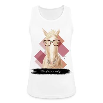 JvG Pferd "Pferdrau ma ruhig." - Frauen Tank Top atmungsaktiv - Weiß - Vorne - Zoe (177cm)