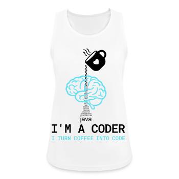 Coder T-Shirt: Coffee into Code – Nerdy Programmie - Frauen Tank Top atmungsaktiv - Weiß - Vorne - Zoe (177cm)