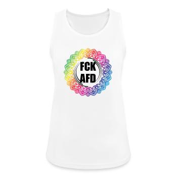 FCK AFD Regenbogen Mandala - Bunt statt Braun - Frauen Tank Top atmungsaktiv - Weiß - Vorne - Zoe (177cm)