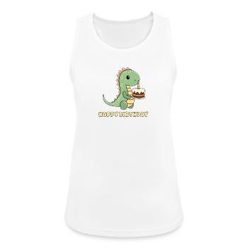 Dino mit einer Geburtstagstorte  - Frauen Tank Top atmungsaktiv - Weiß - Vorne - Zoe (177cm)