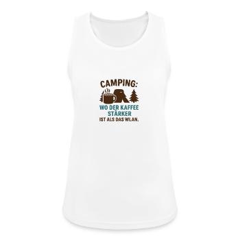 Kaffee stärker als WLAN Camping - Frauen Tank Top atmungsaktiv - Weiß - Vorne - Zoe (177cm)