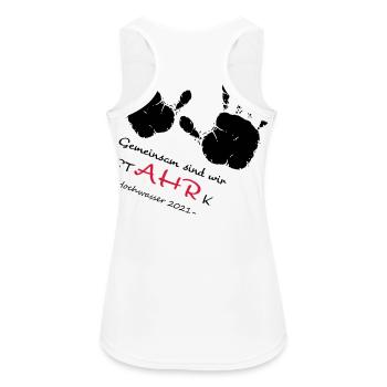 We AHR together | Ahrtal Hochwasser SolidAHRität - Frauen Tank Top atmungsaktiv - Weiß - Hinten - Zoe (177cm)